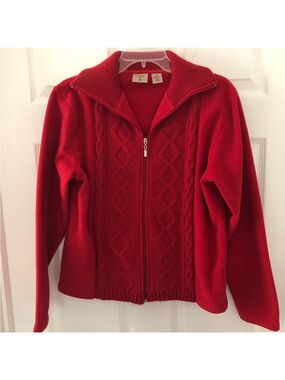 Size Small Mountain Lake Red Zip-Up Cable Knit Cardigan Y2K Vintage